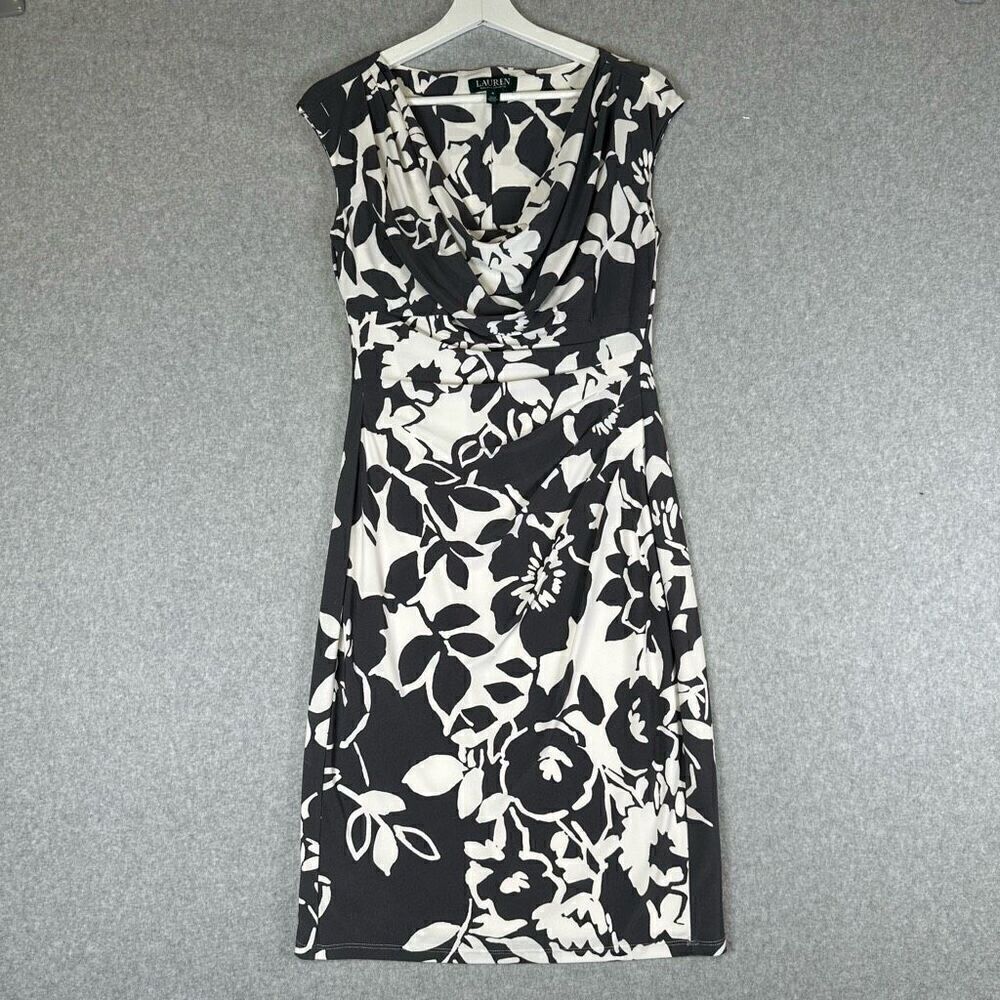 Lauren Ralph Lauren Women’s Size 6 Printed Sheath Dress Black White Short Sleeve